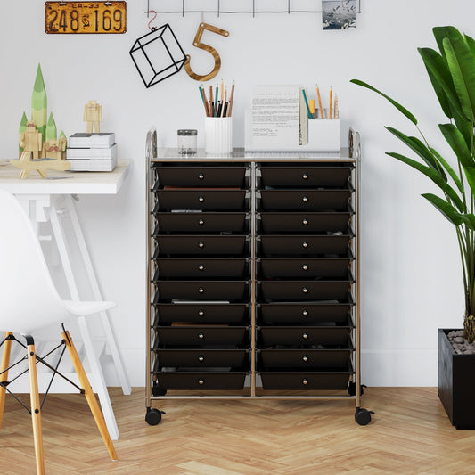 20 Drawers Storage Rolling Cart Studio Organizer-Black LJGDeals