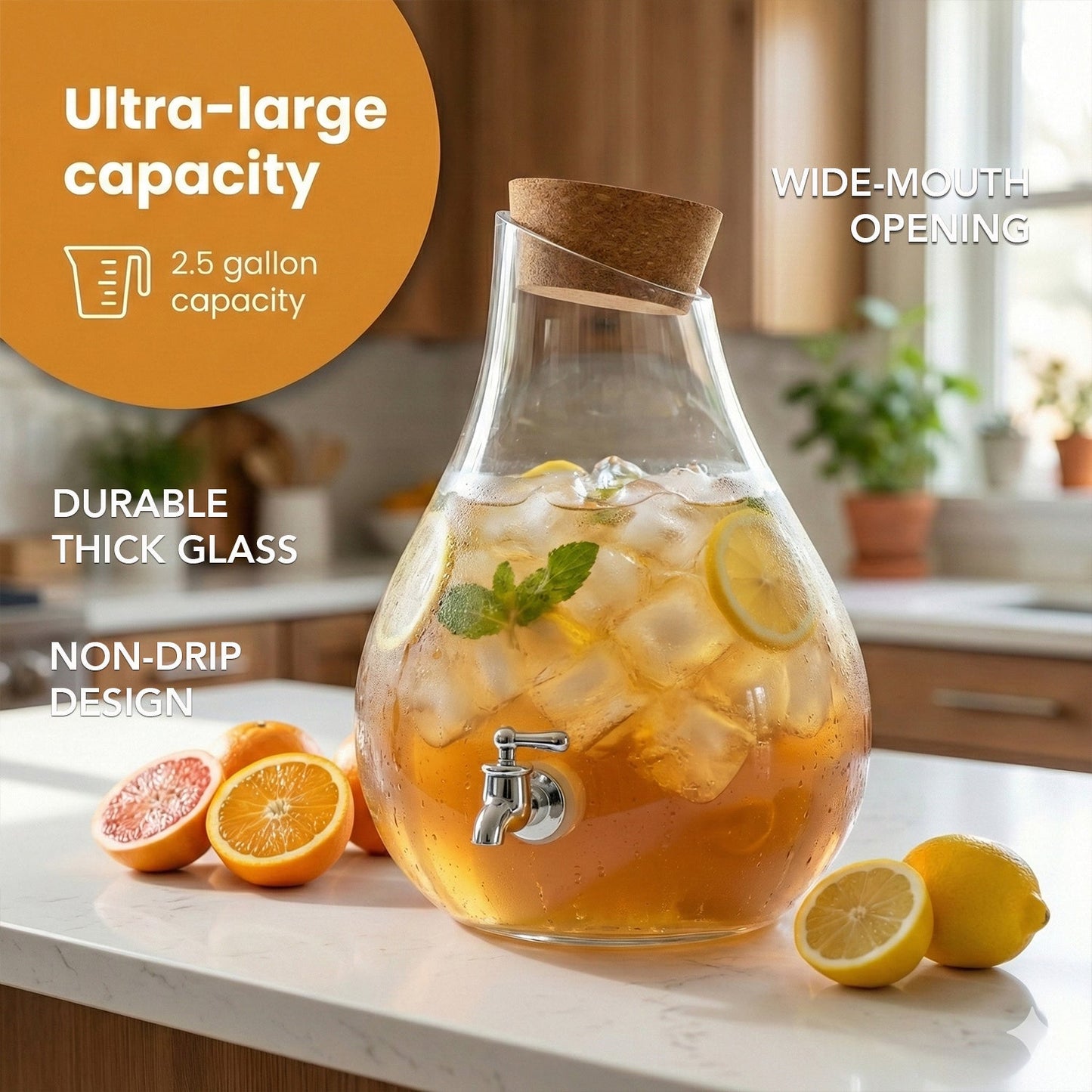2.5-Gallon Beverage Dispenser with Cork Lid