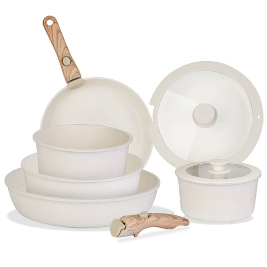 9Pcs Nonstick Cookware Set With Detachable Handles