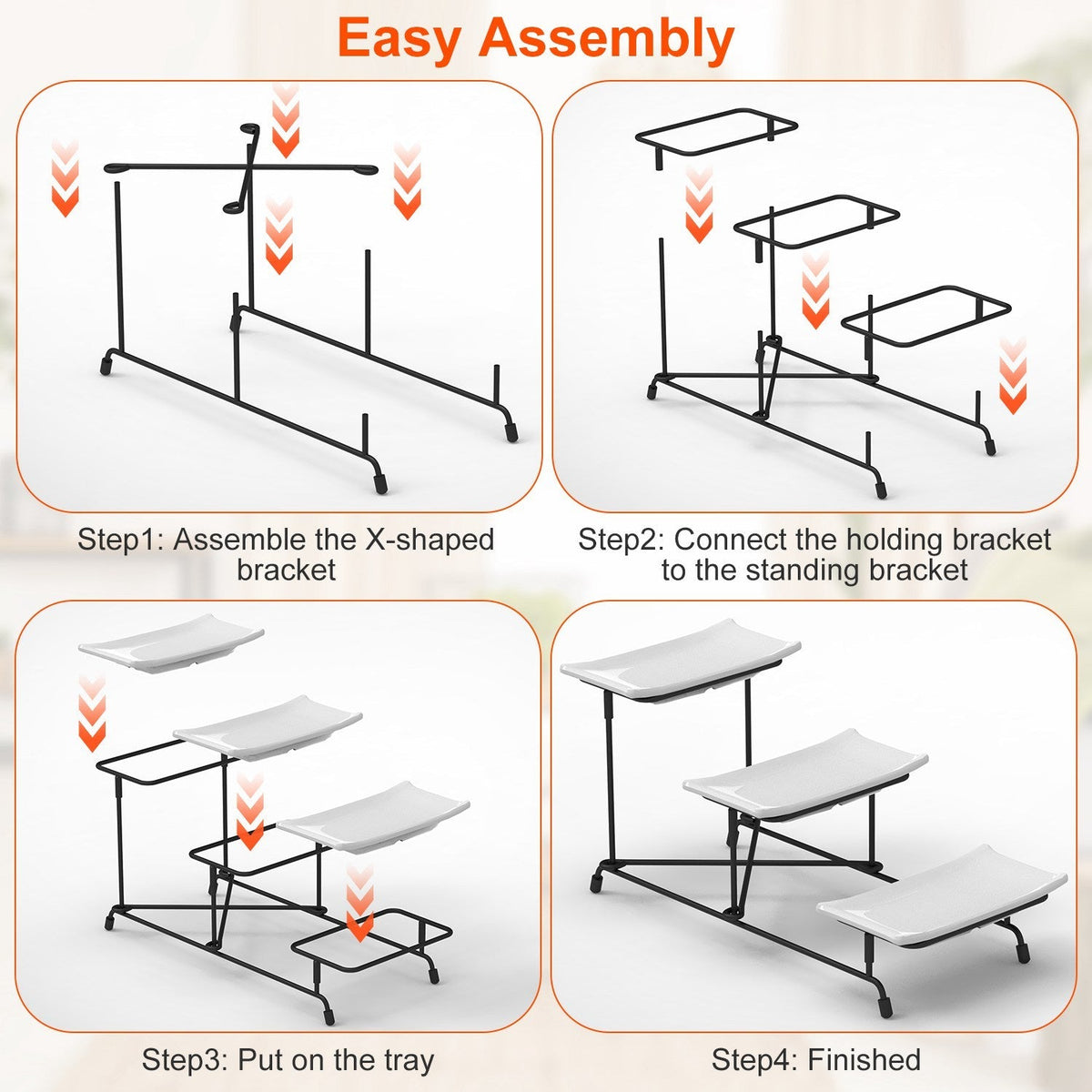 3-Tier Plastic Serving Tray Dessert Server Display Serving Stand Dinnerware with 3 Rectangular Plastic Serving Platters Metal Stand for Entertaining F GBruno Store