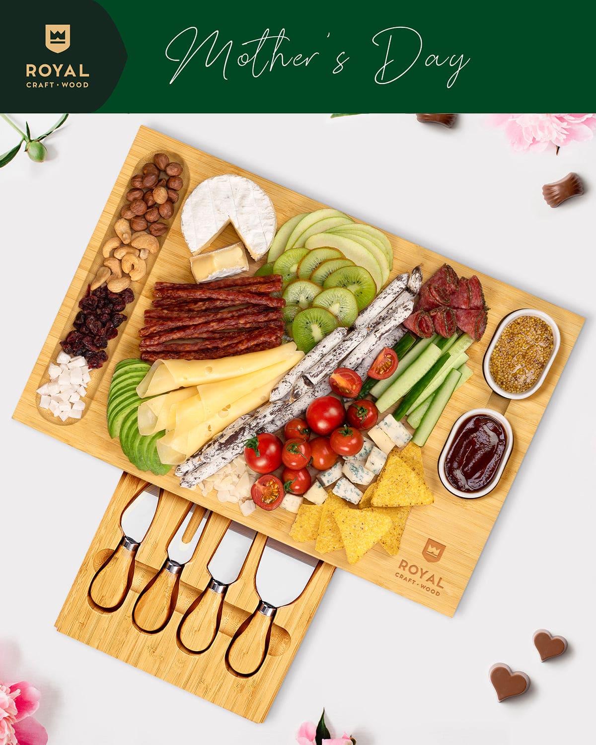 Cheese Board Set w/Knives, 16.5“x11”