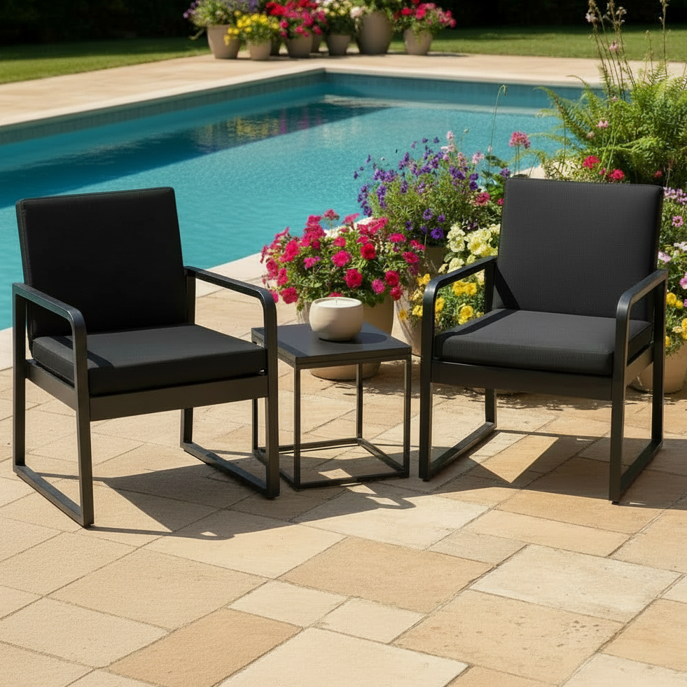 3 Piece Outdoor Patio Furniture Set Wicker Conversation Set With Glass Coffee Table