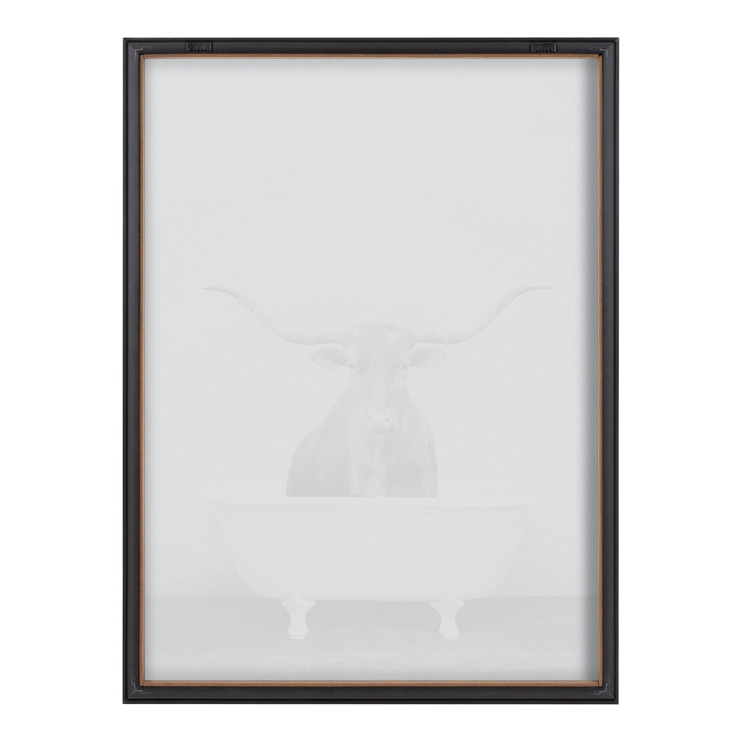 Blake Longhorn BW Bathroom Framed Printed Glass by Amy Peterson Art Studio