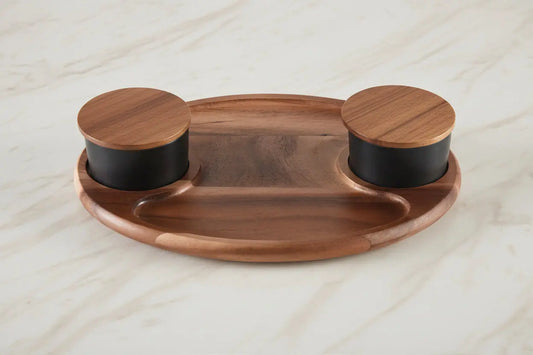 Charcuterie / Serving Tray w/ 2 Ceramic Bowls w/ Lids Kalmar Home