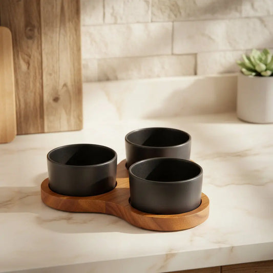Triangular Serving Set with 3 Ceramic Dishes Kalmar Home