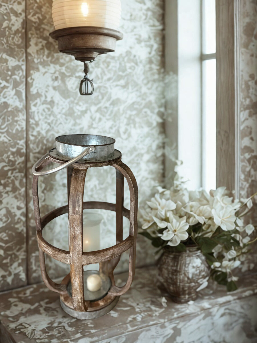 Wood lantern With Metal VagabondVintage