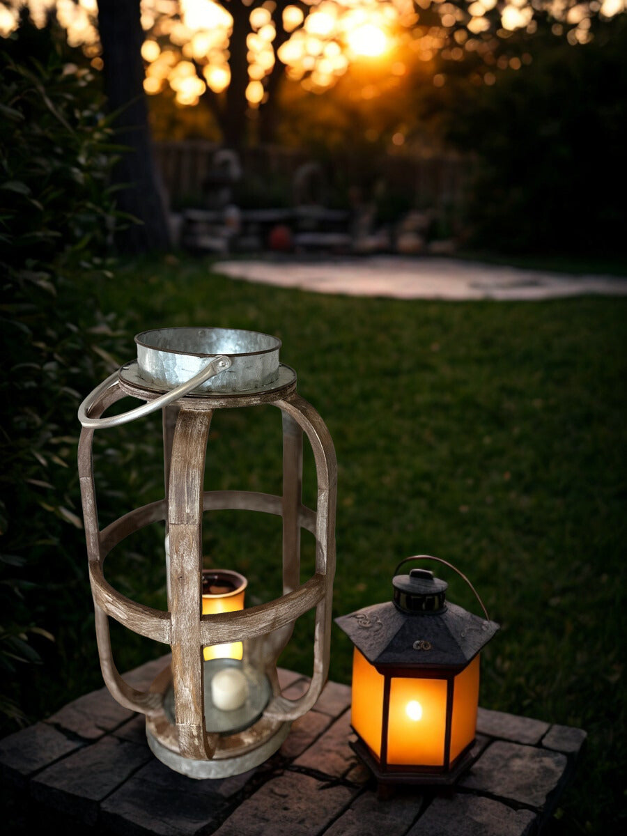 Wood lantern With Metal VagabondVintage