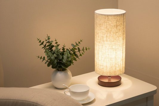 Simple round linen table lamp