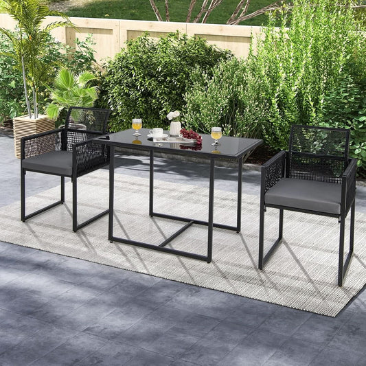 3 Piece Outdoor Dining Set With Folding Backrests And Tempered Glass Tabletop For Patio And Poolside ShipItFurniture