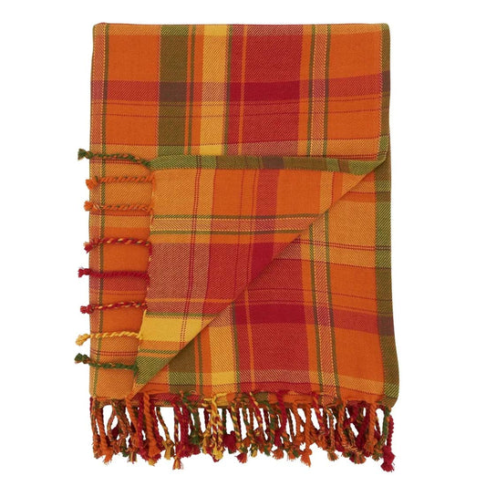 Fennco Styles Autumn Harvest Plaid Tassel Throw Blanket 50" W x 60" L – Terracotta Blanket for Couch, Bedroom and Living Room Décor
