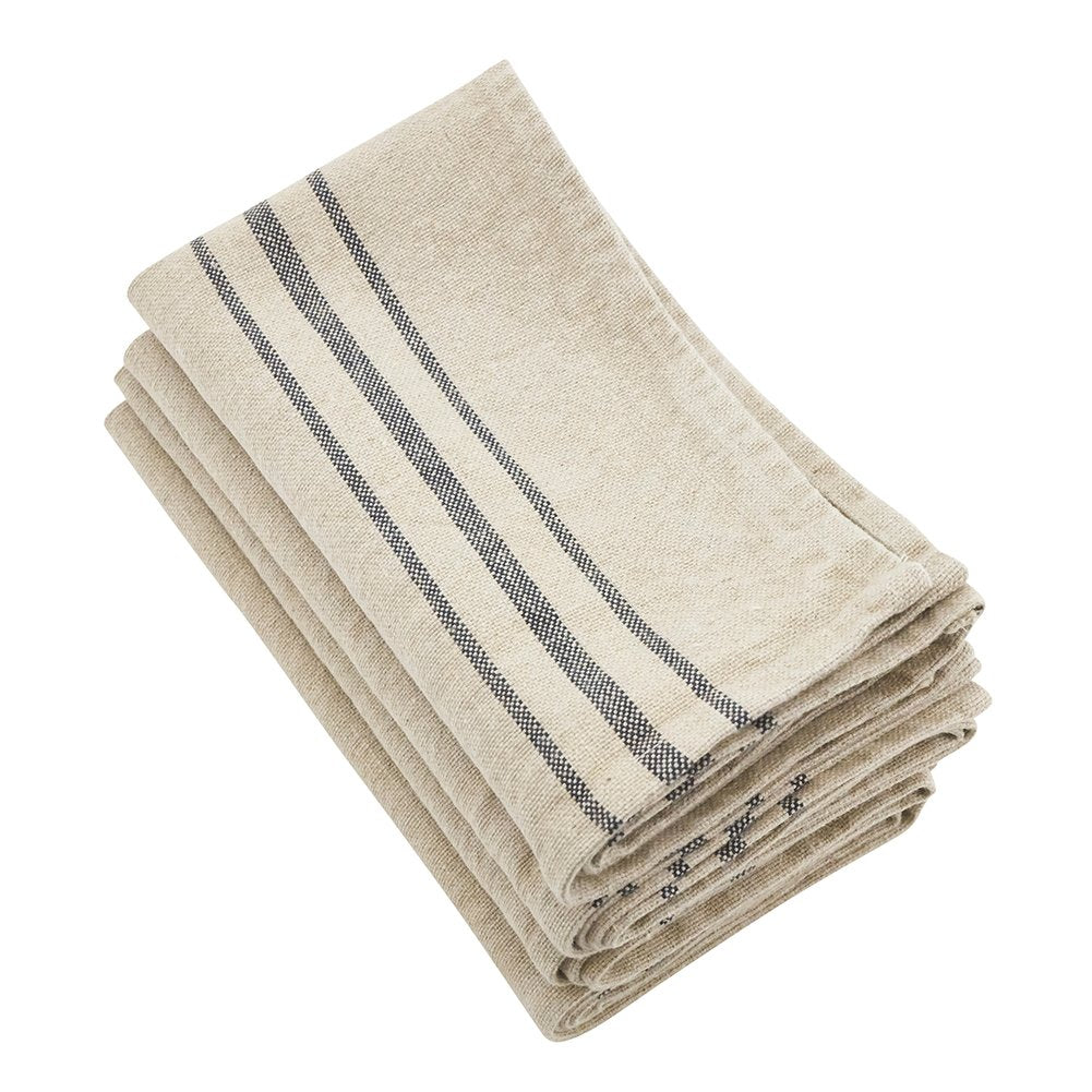 Fennco Styles Ferme Maison Collection Causal Black Striped 100% Pure Linen Table Linens - Natural Table Linens for BBQ Party, Banquets, Farmhouse Events and Home Décor