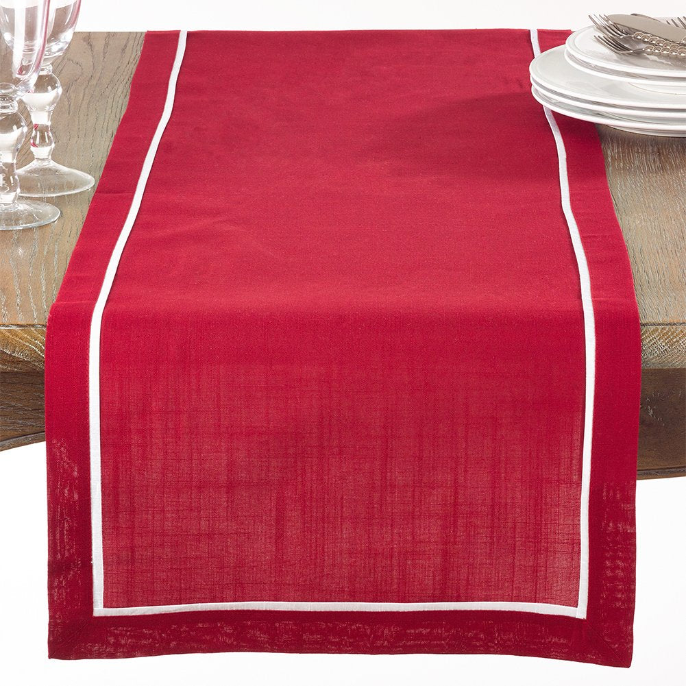 Fennco Styles Red Pleated Design Table Runner 16" W X 70" L - Classic Border Table Cover for Everyday Use, Dining Room Décor, Family Gathering and Special Occasion