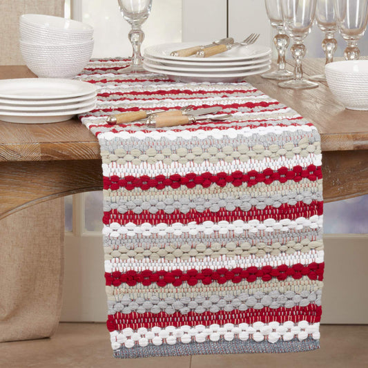 Fennco Styles Chunky Chindi Striped Cotton Table Runner 16" W x 72" L - Multicolored Table Cover for Home Décor, Dining Table, Banquet, Family Gathering, Everyday Use, Christmas and Special Occasion