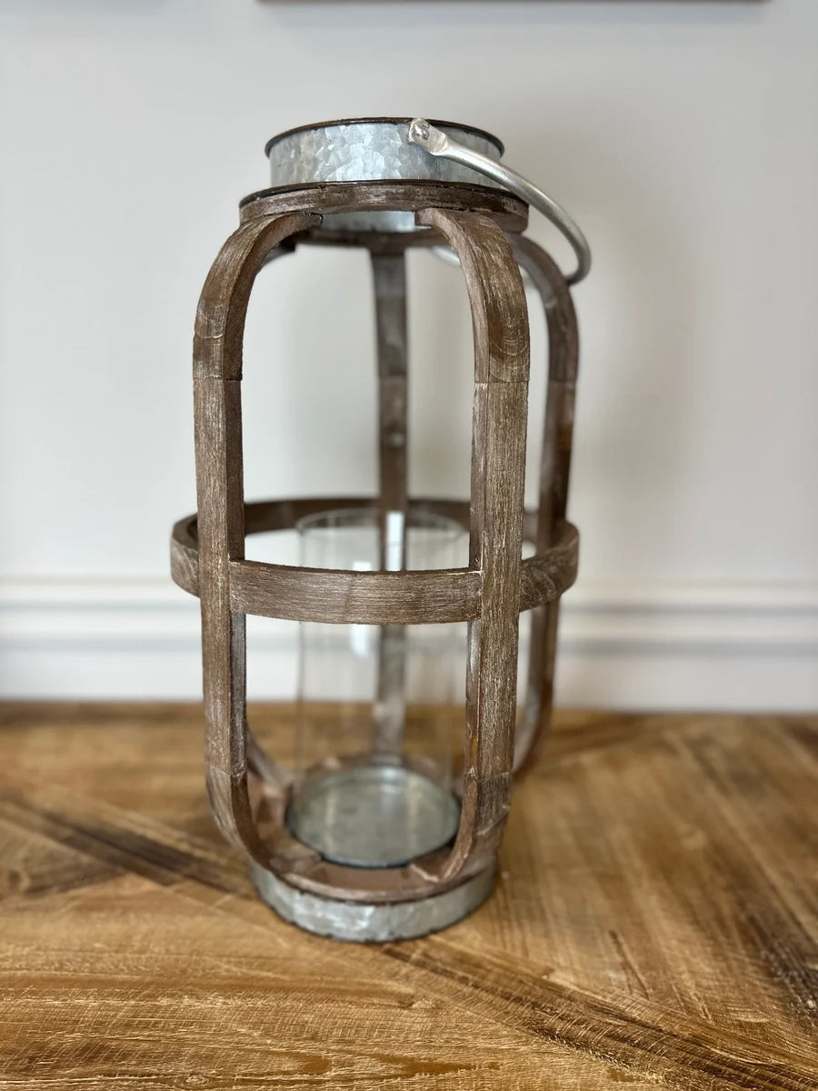 Wood lantern With Metal VagabondVintage