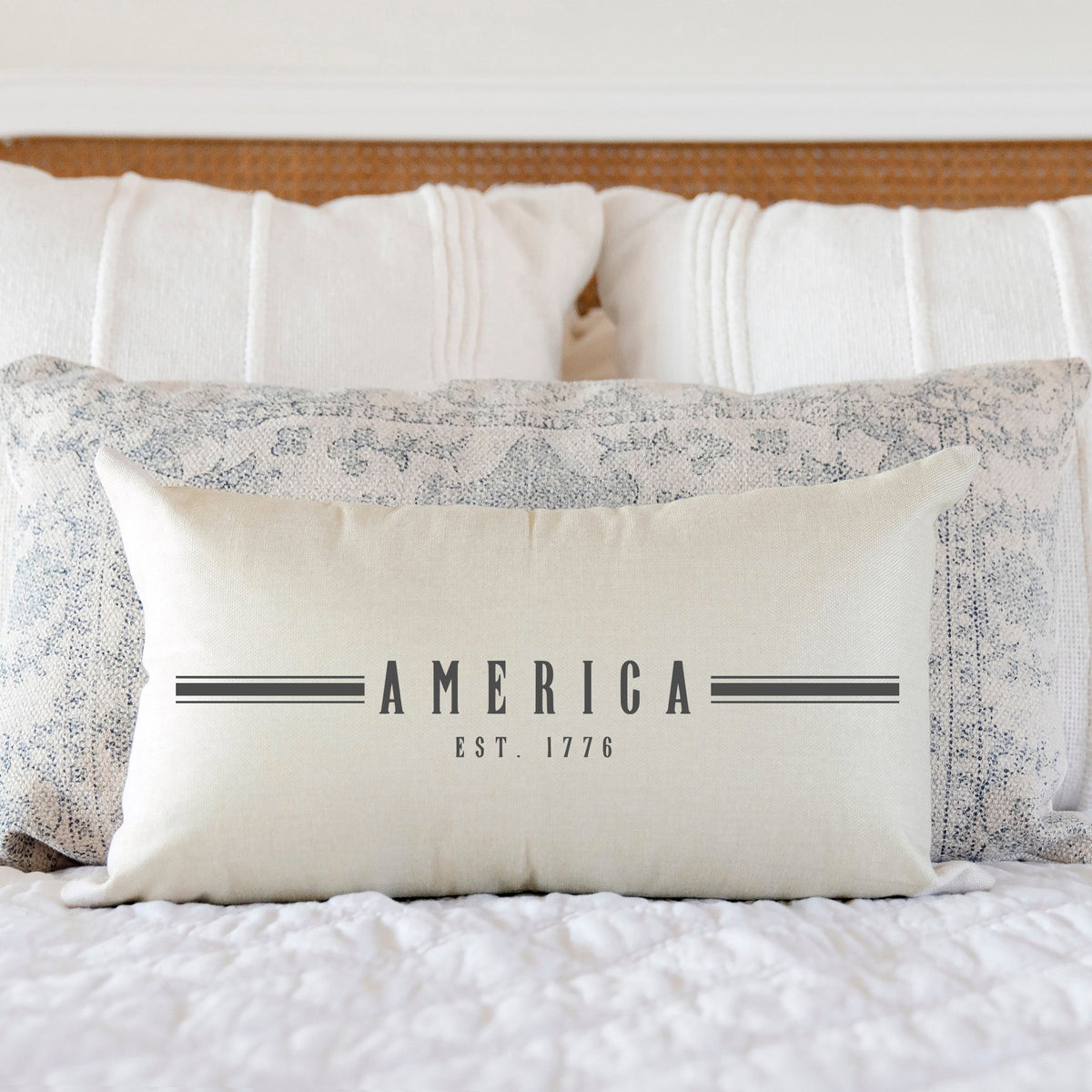 America with Stripes- Summer Pillow Cover 12x20 inch Cotton and Crate