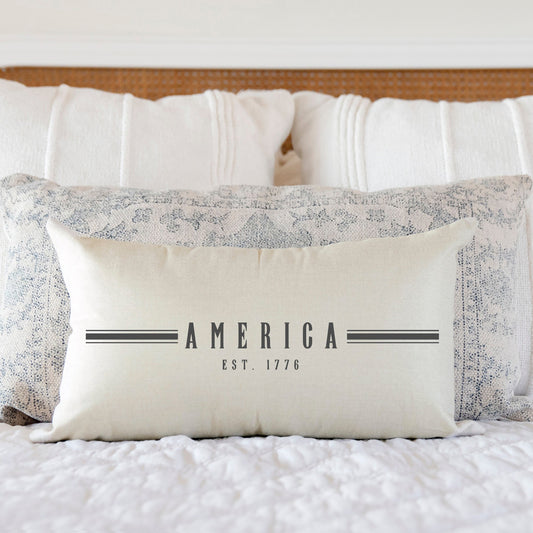 America with Stripes- Summer Pillow Cover 12x20 inch Cotton and Crate