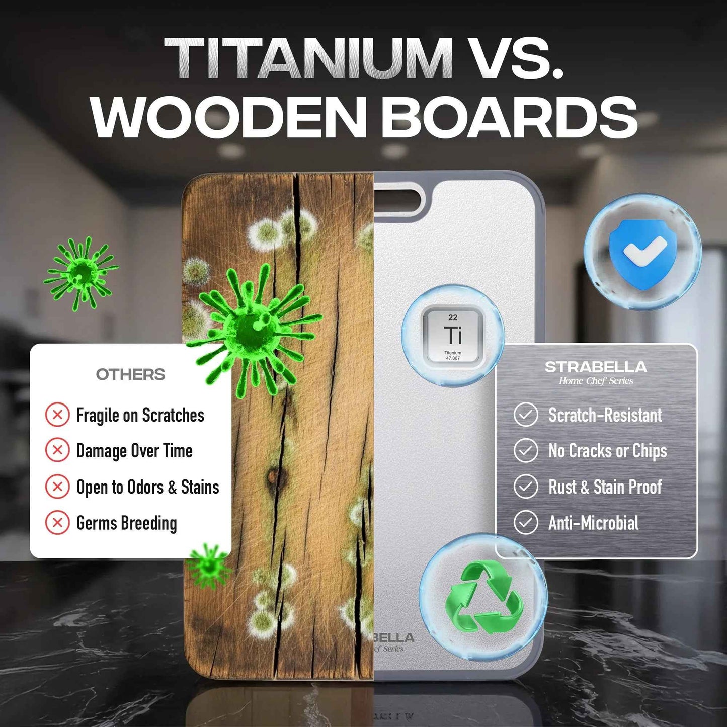 Strabella Titanium Cutting Board - Antibacterial and Scratch Resistant Holiday Gift Set