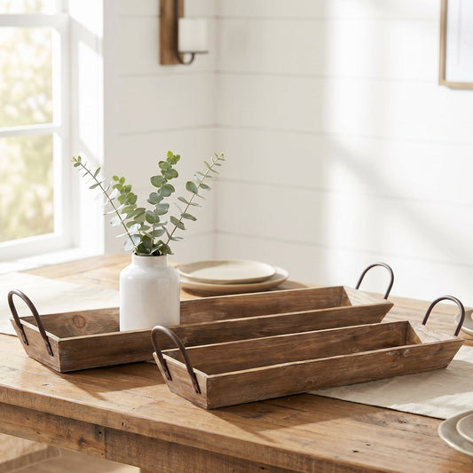 Set of 2 Barnwood Serving Trays with Handles for Farmhouse Decor Countryside Home Decor