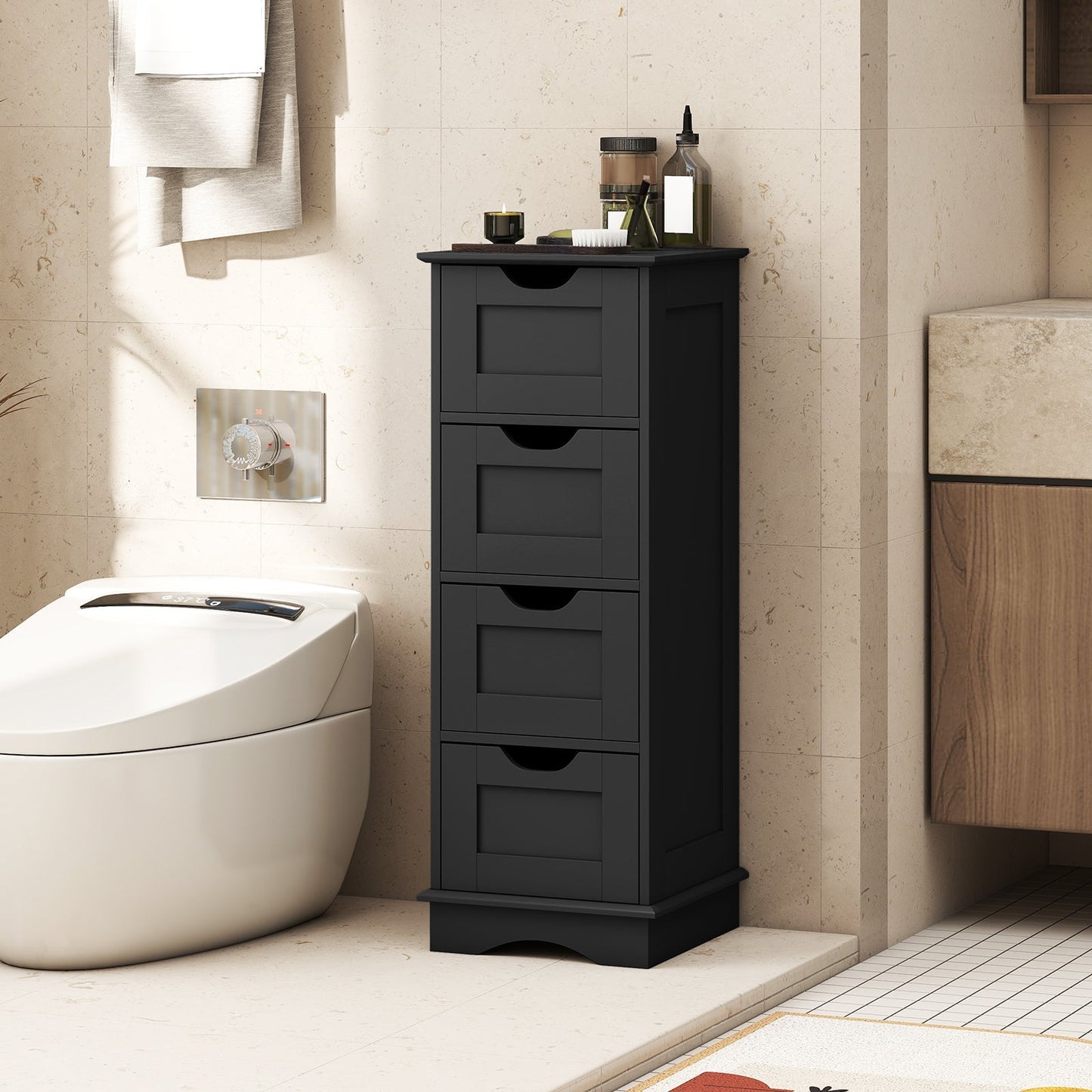 Bathroom Storage Cabinet with Cutout Handles and 4 Drawers