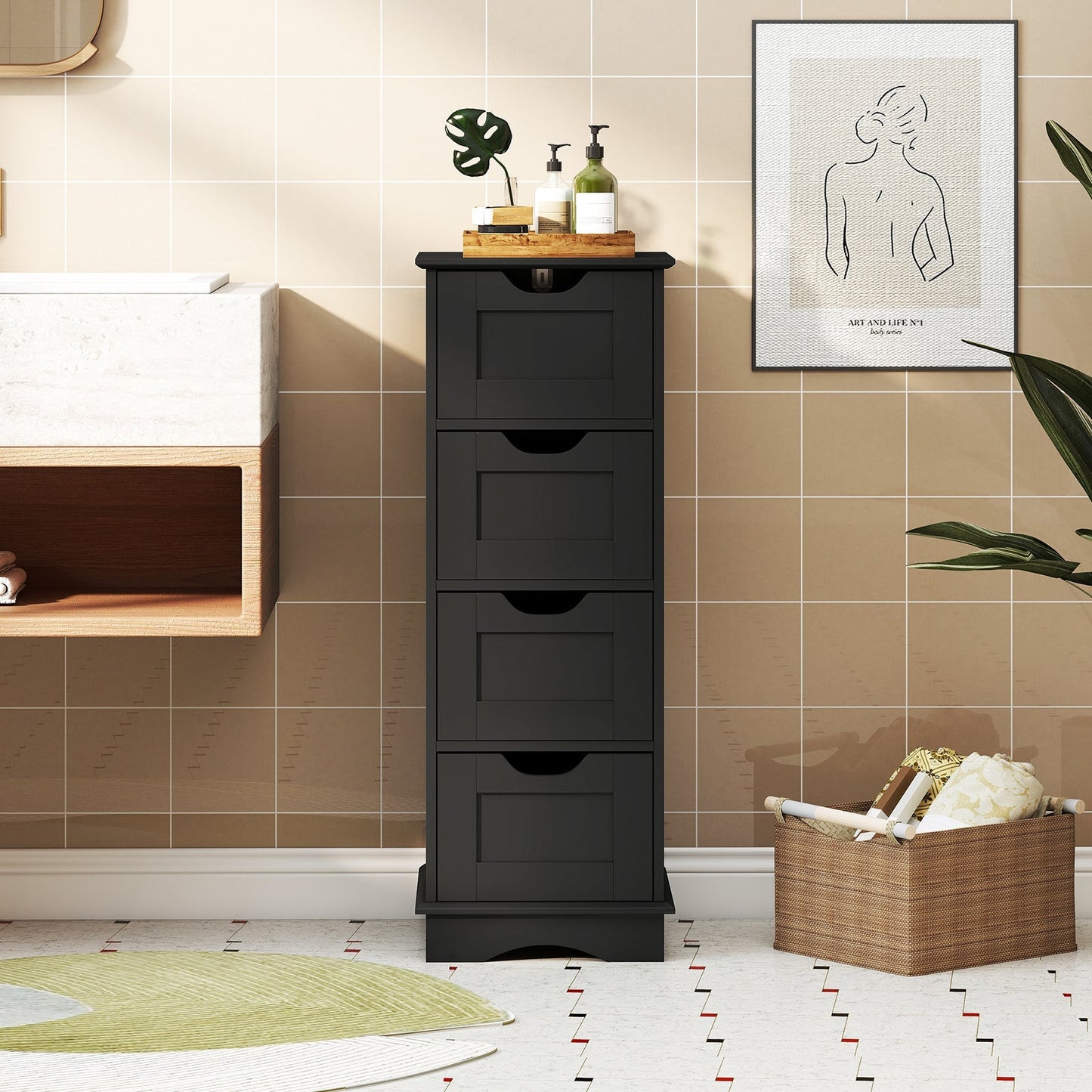 Bathroom Storage Cabinet with Cutout Handles and 4 Drawers