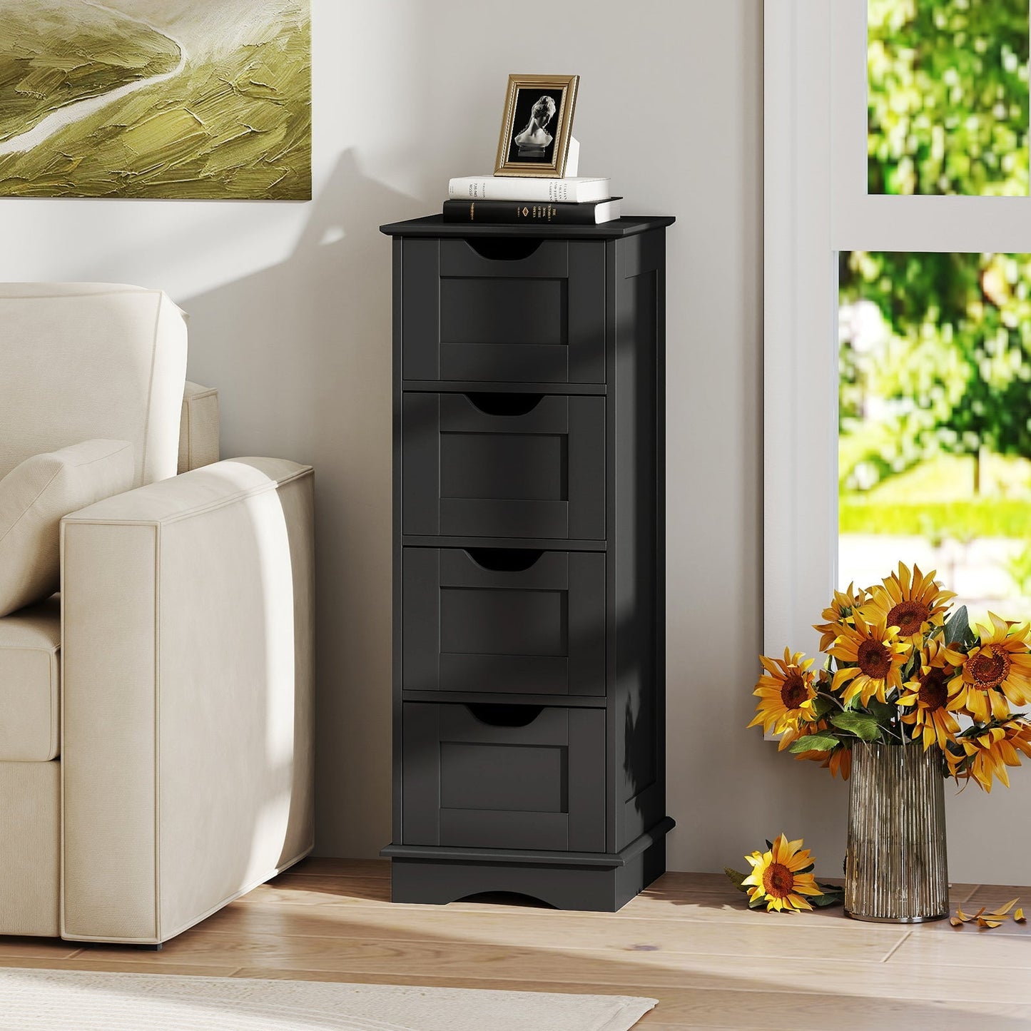 Bathroom Storage Cabinet with Cutout Handles and 4 Drawers