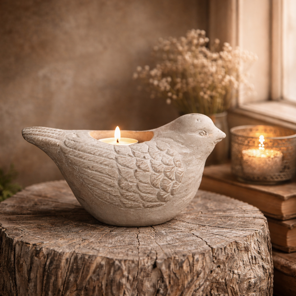 CEMENT BIRD CANDLE HOLDER VagabondVintage