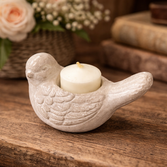 CEMENT BIRD CANDLE HOLDER VagabondVintage