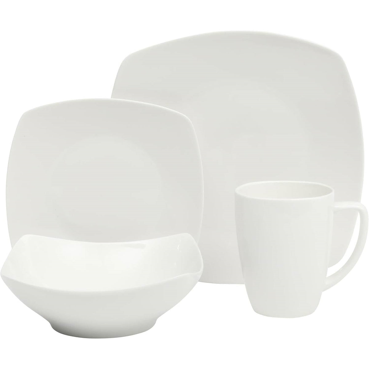 16 Pieces - White Square Porcelain Dinnerware Set - Service for 4 HomePacific