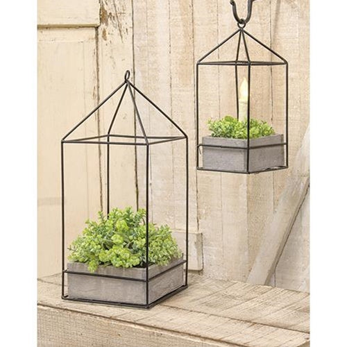 Set of 2 Rustic Wood Plant Holders with Metal Accents Countryside Home Decor