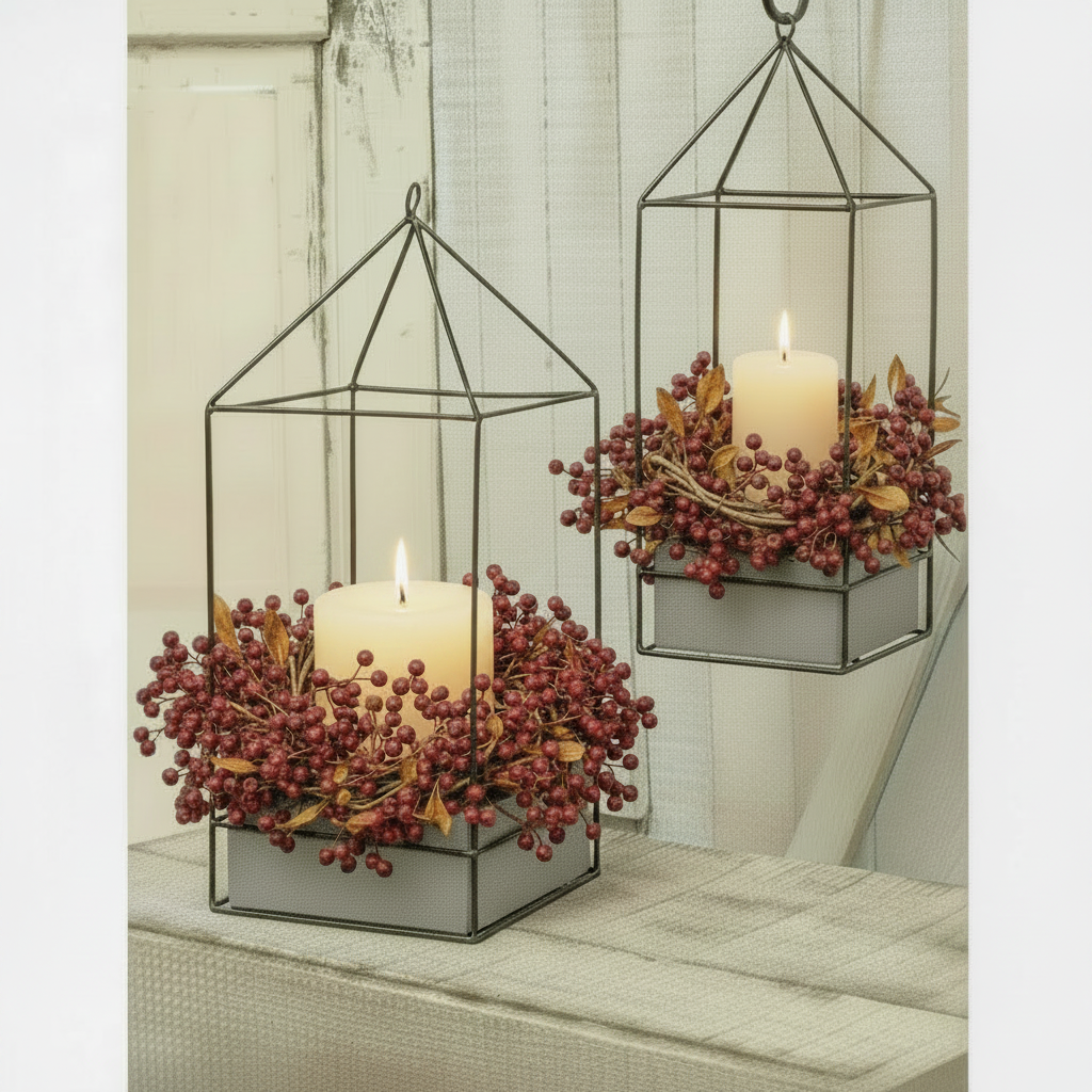 Set of 2 Rustic Wood Plant Holders with Metal Accents