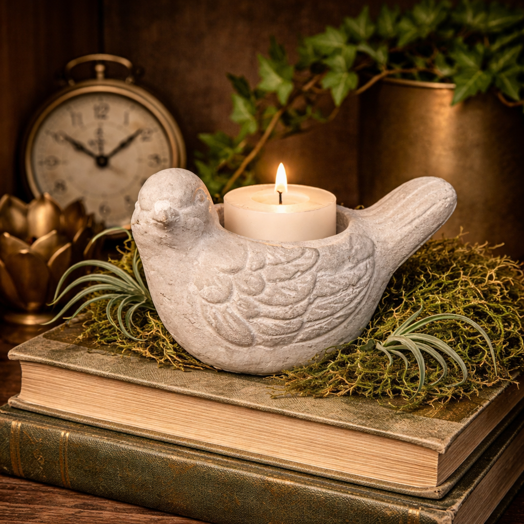 CEMENT BIRD CANDLE HOLDER VagabondVintage