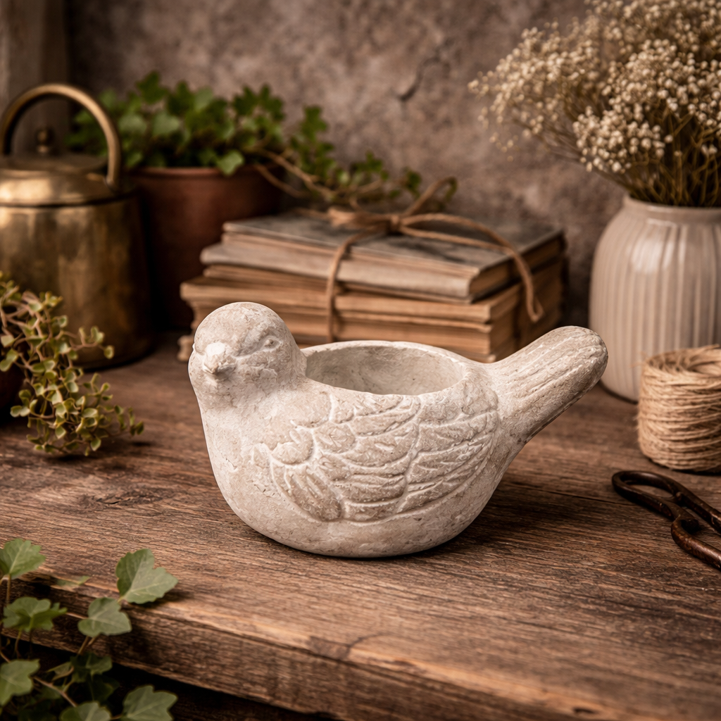 CEMENT BIRD CANDLE HOLDER VagabondVintage