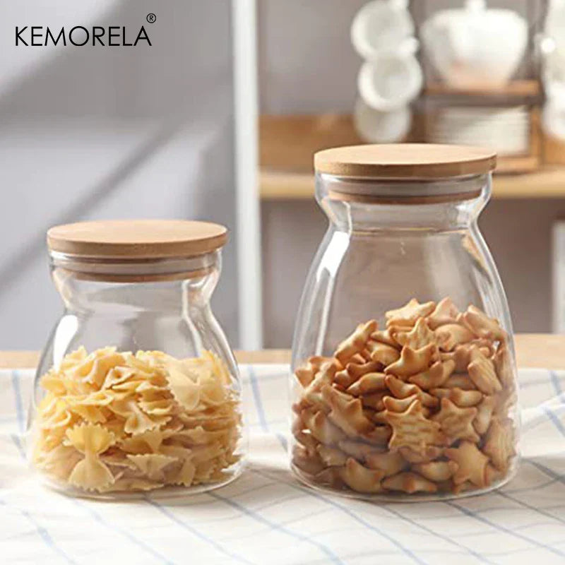 DecorBites™ Glass Airtight Canister with Wood Lid - Food Storage Solution for Kitchen