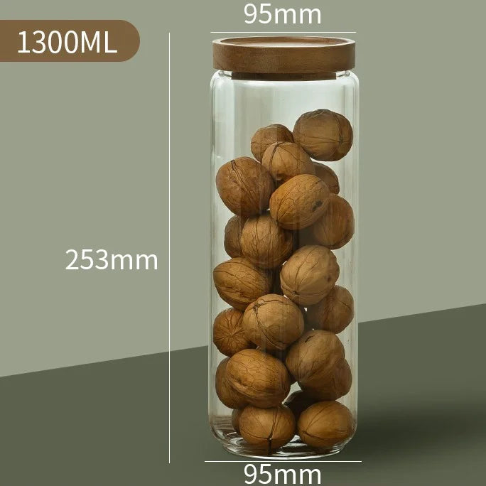 DecorBites™ Glass Airtight Canister with Wooden Lid | Versatile Kitchen Storage Solution