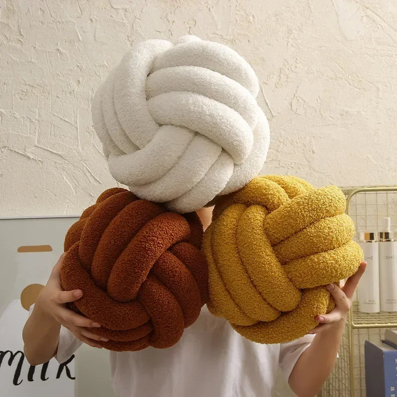 DecorBites™ Lamb Fleece Sofa Bed Pillows, High-End Knotted Ball Cushions for Elegant Living Room Decor