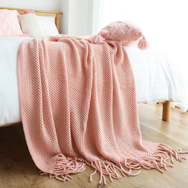 DecorBites™ Knitted Leisure Blanket Throw - Cozy Sofa Cover and Bed End Towel with Tassels