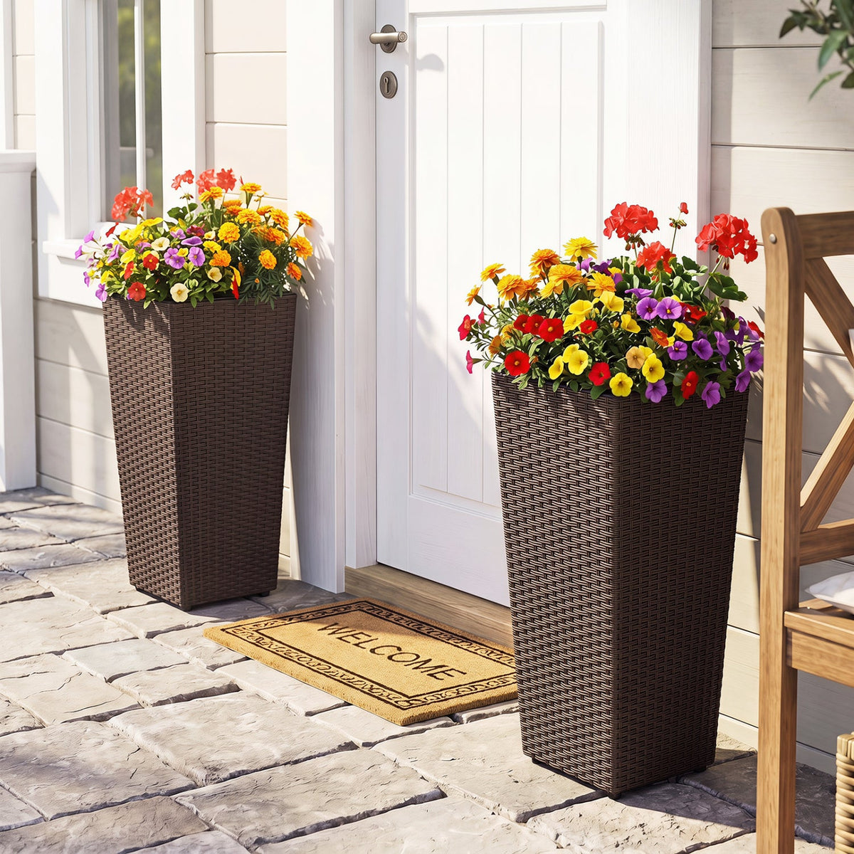Tall Rattan Plant Pots with Liners - Set of 2 DirectDeals