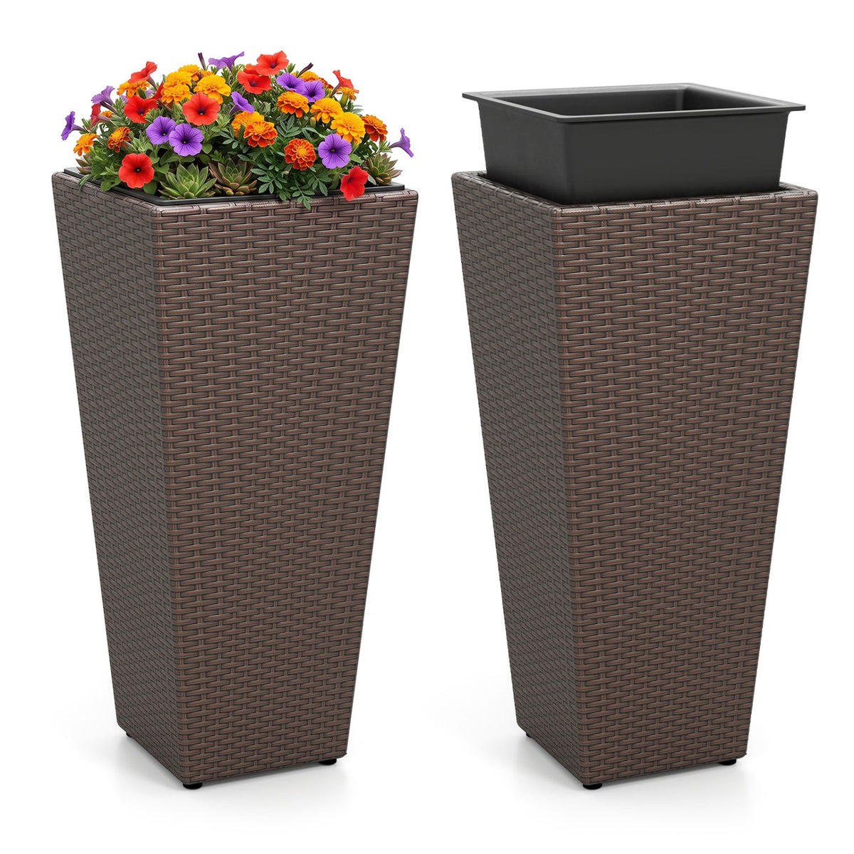 Tall Rattan Plant Pots with Liners - Set of 2 DirectDeals