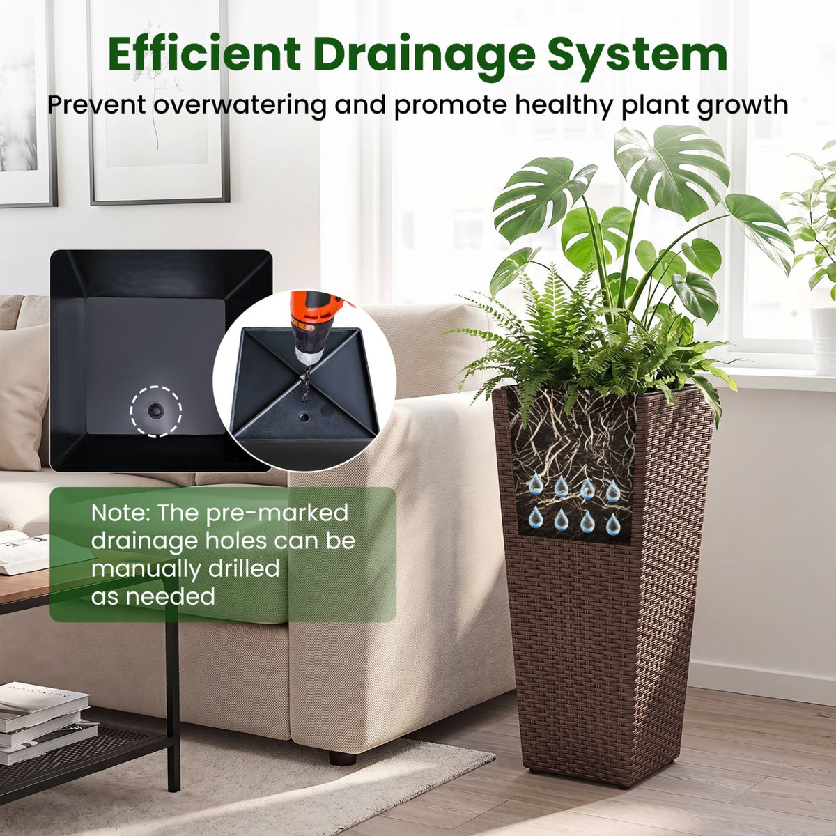 Tall Rattan Plant Pots with Liners - Set of 2 DirectDeals