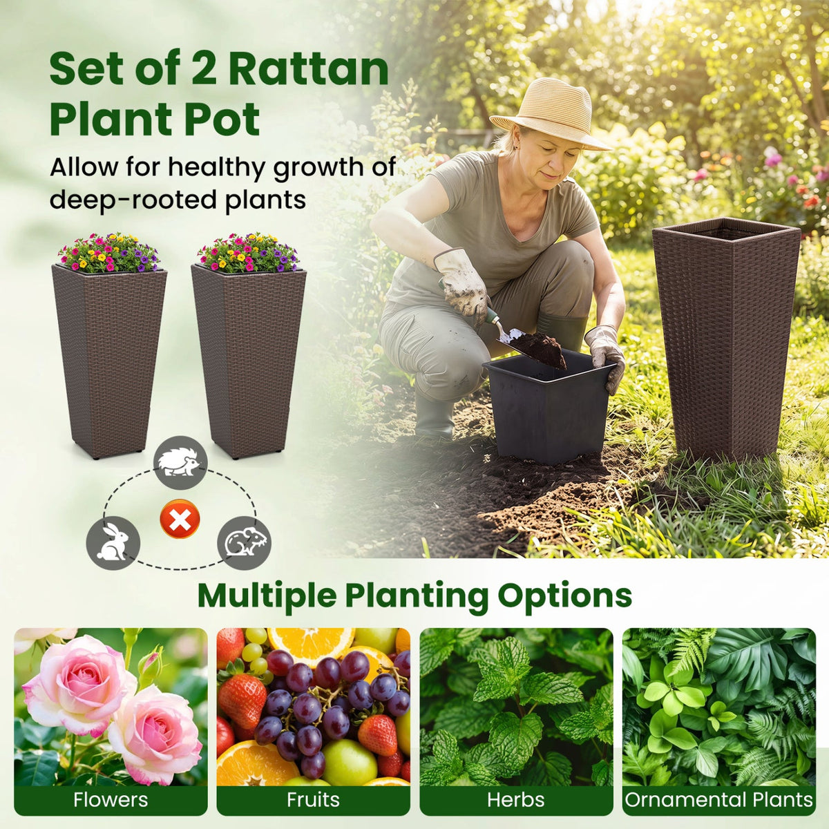 Tall Rattan Plant Pots with Liners - Set of 2 DirectDeals