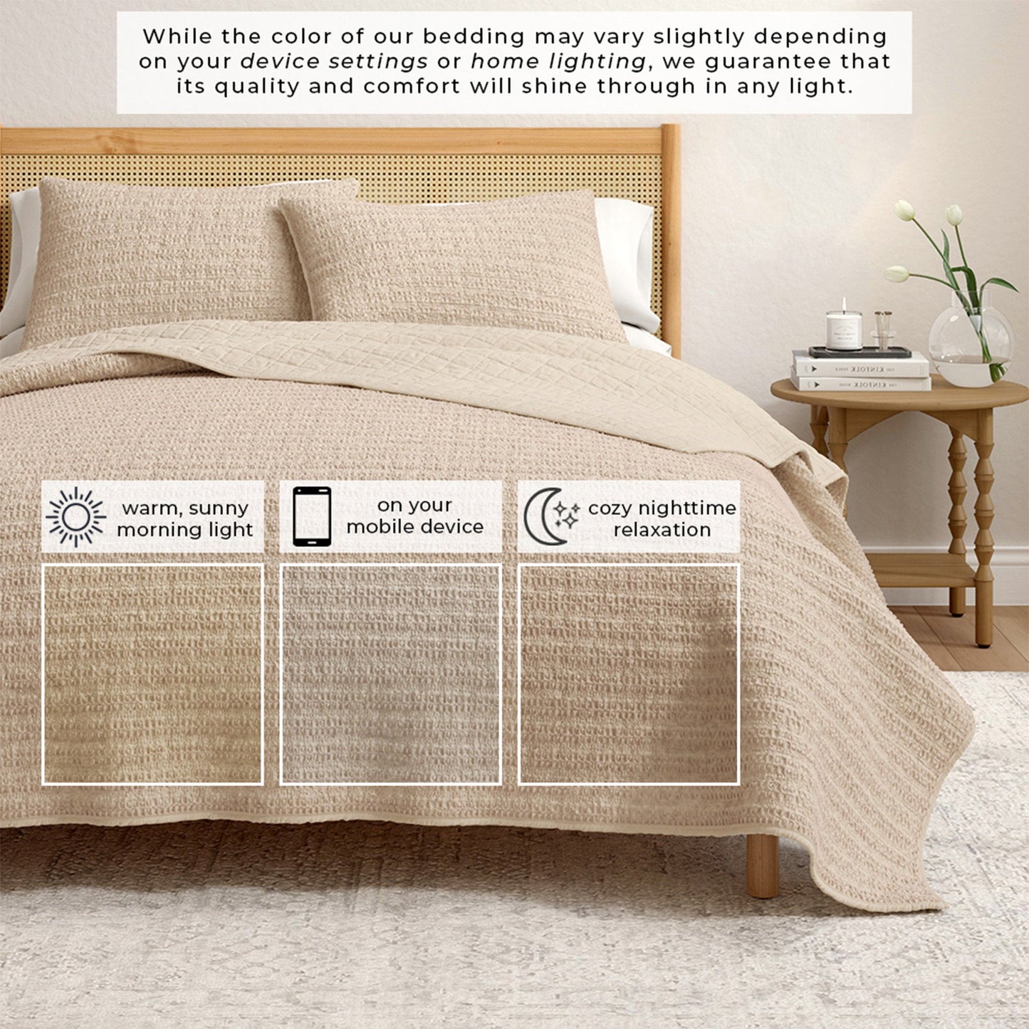 100 Percent Cotton Honeycomb Waffle Quilt Set Garment Washed Genevieve Collection
