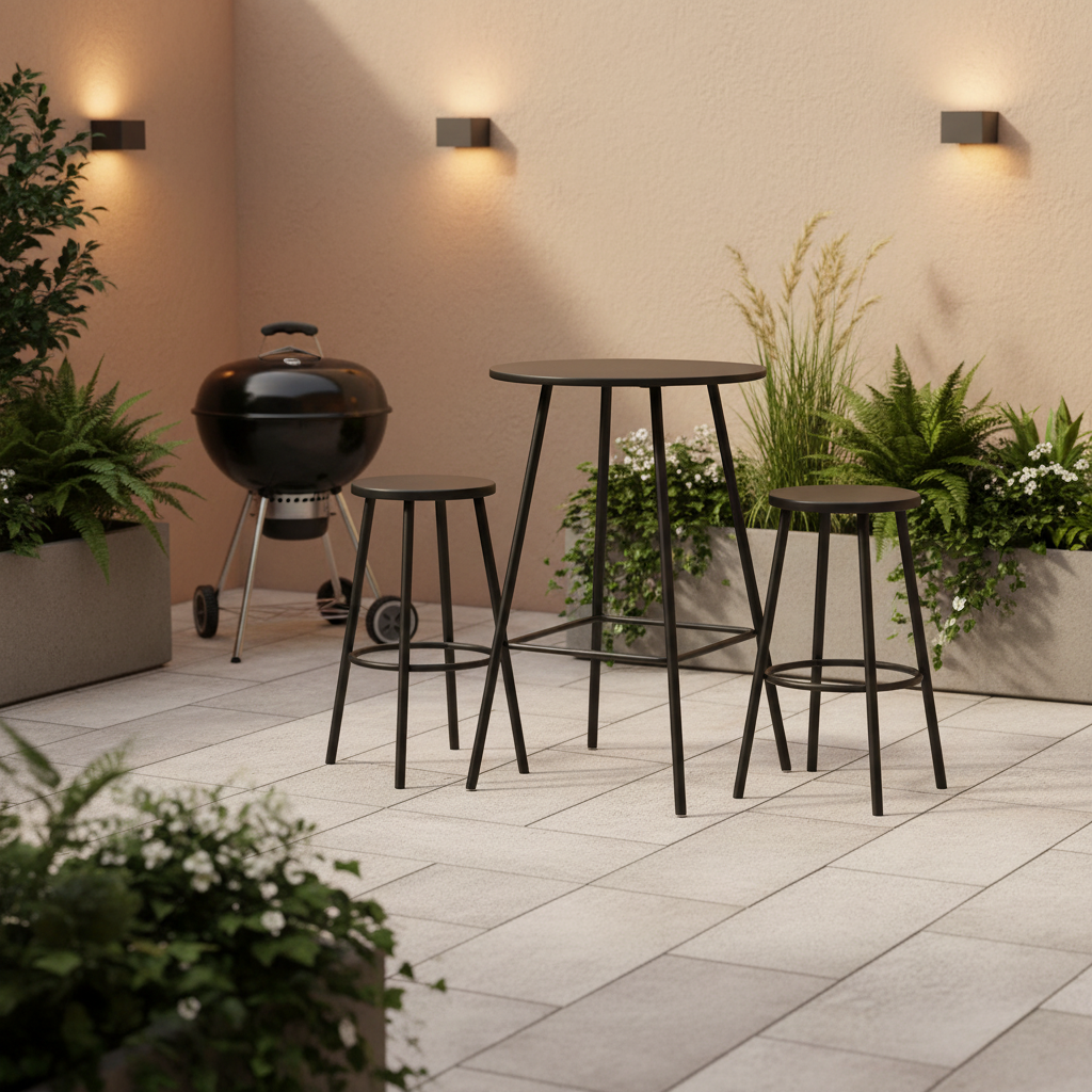 3 Piece Bar Height Patio Bistro Set Black Round Table With Backless Stools Patio Furniture Set