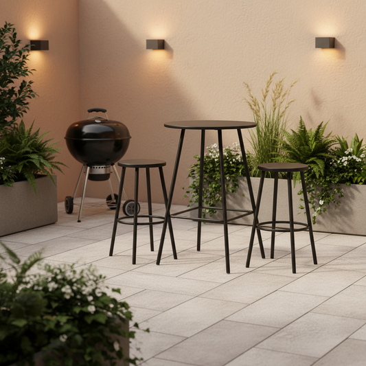 3 Piece Bar Height Patio Bistro Set Black Round Table With Backless Stools Patio Furniture Set