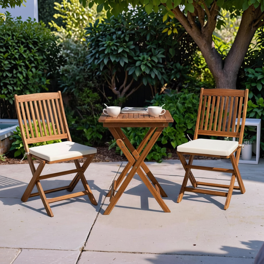 3 Piece Patio Folding Bistro Set With 2 Cushions Acacia Wood Outdoor Furniture For Pool And Garden