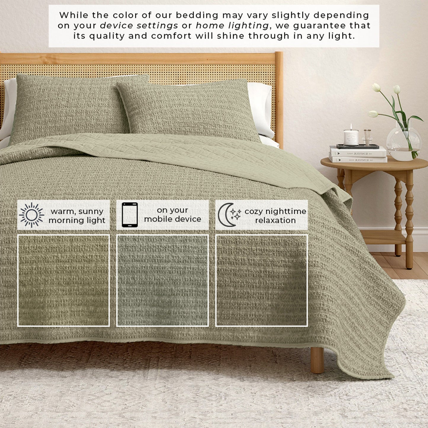100 Percent Cotton Honeycomb Waffle Quilt Set Garment Washed Genevieve Collection