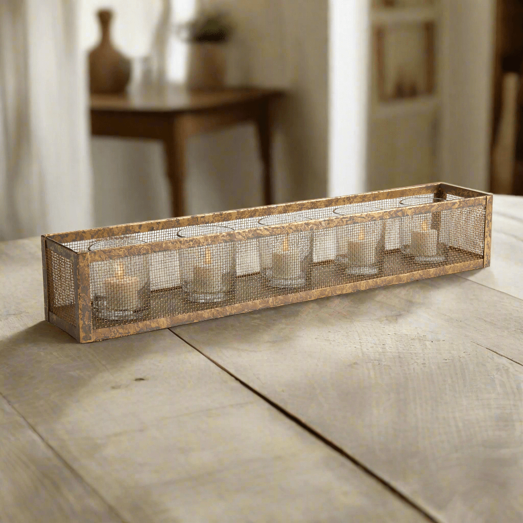 Antique Gold Mesh Candle Holder Centerpiece Tray