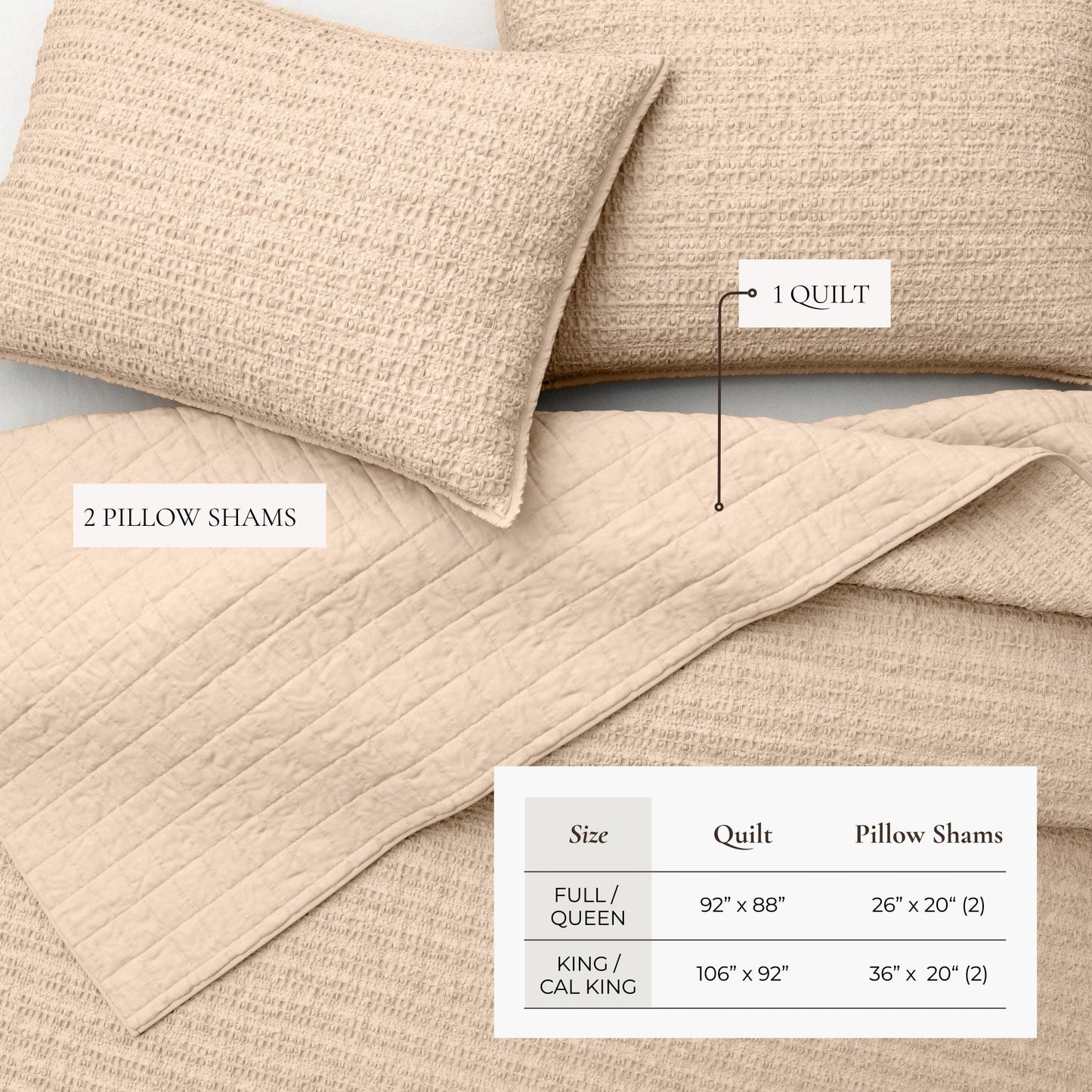 100 Percent Cotton Honeycomb Waffle Quilt Set Garment Washed Genevieve Collection