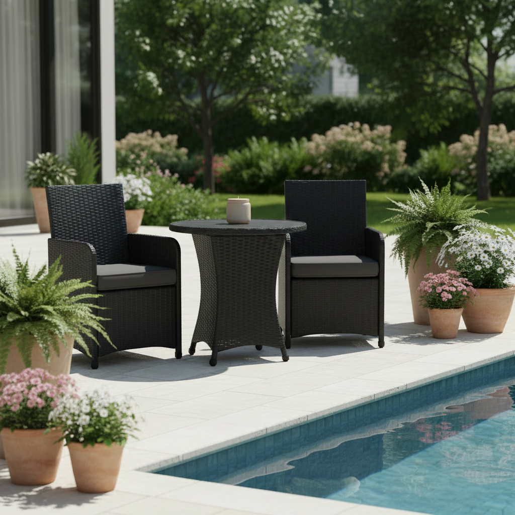 Gray 3 Piece Patio Dining Set With Tempered Glass Table For Outdoor Garden Poolside And Porch