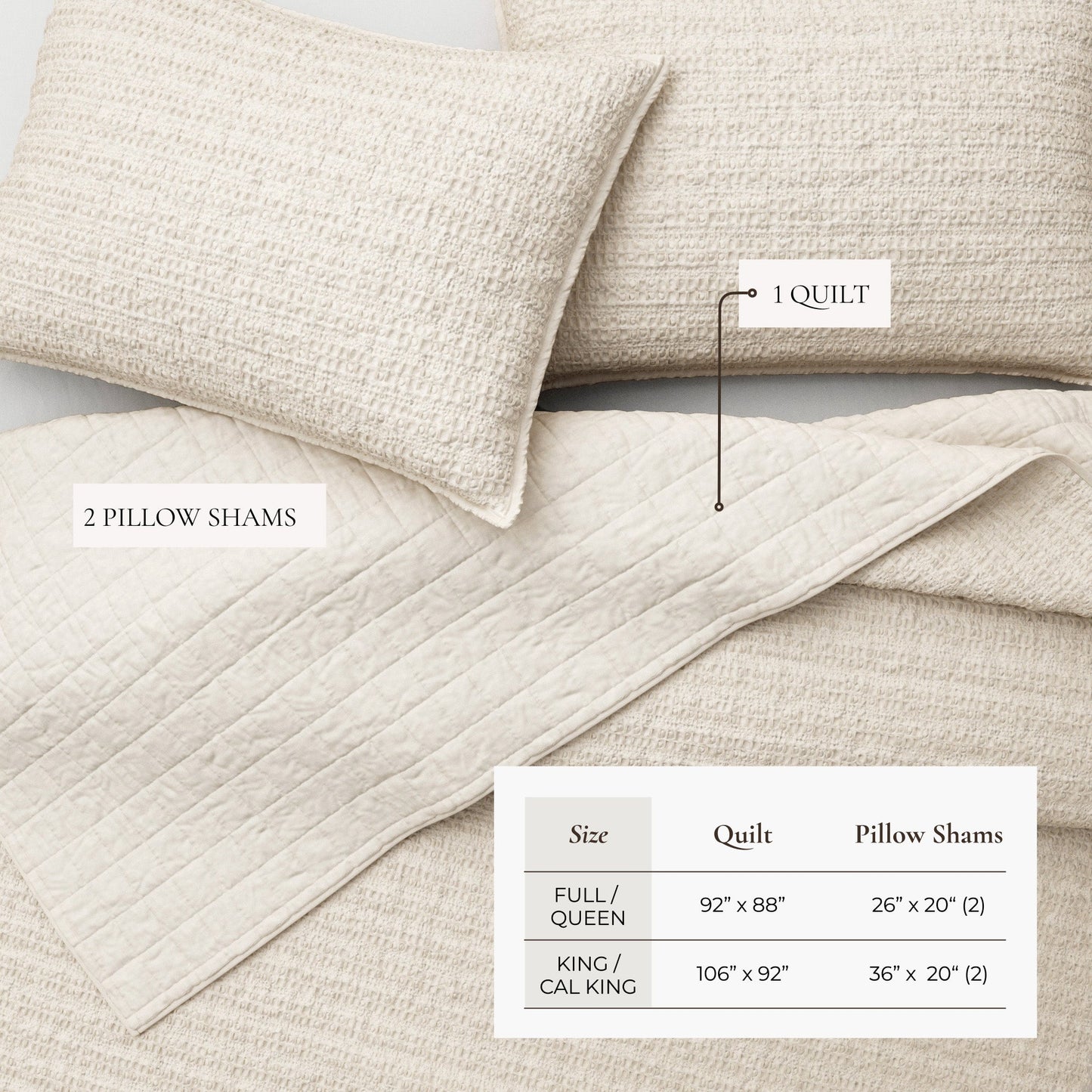 100 Percent Cotton Honeycomb Waffle Quilt Set Garment Washed Genevieve Collection