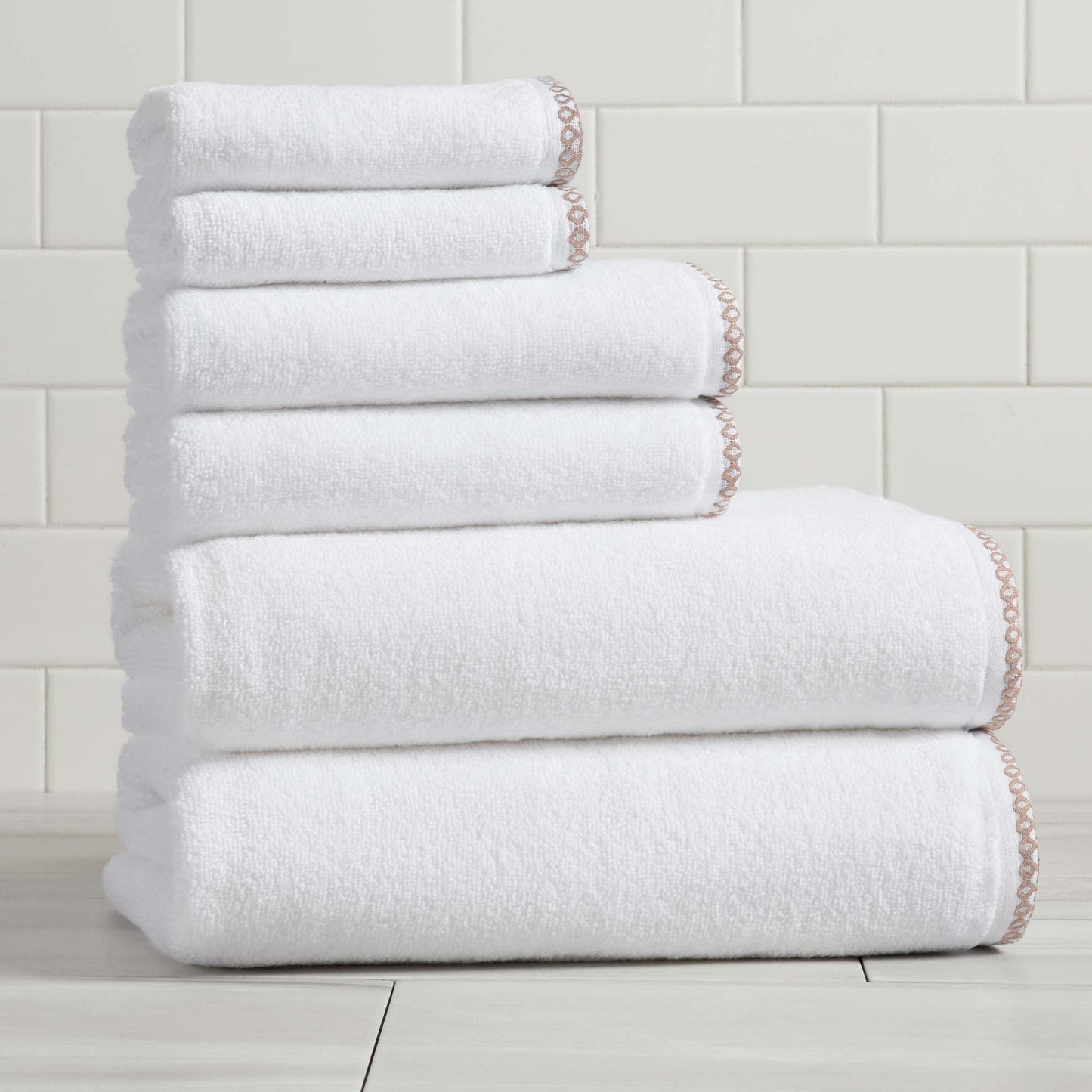 Cotton Border Stitched 6 Piece Towel Set Valery Collection Zero Twist Combed Cotton